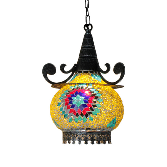 Handcrafted Bohemia Stained Glass Pendant Ceiling Light - Beige/Yellow/Green