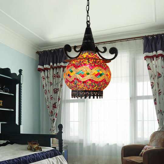 Handcrafted Bohemia Stained Glass Pendant Ceiling Light - Beige/Yellow/Green Orange Red