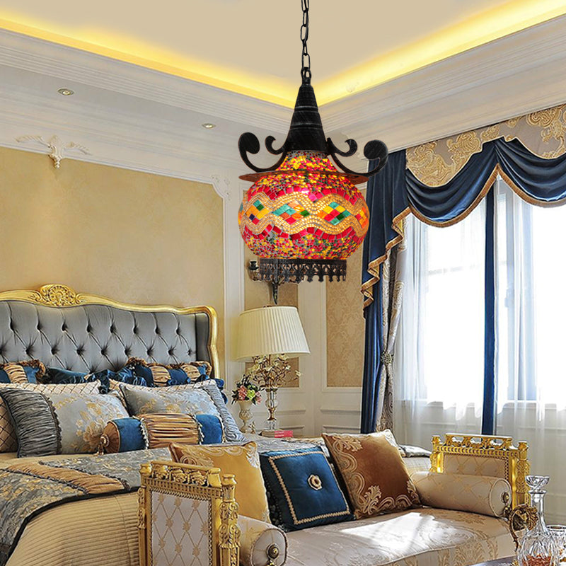 Handcrafted Bohemia Stained Glass Pendant Ceiling Light - Beige/Yellow/Green