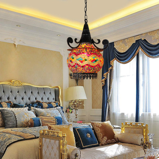 Handcrafted Bohemia Stained Glass Pendant Ceiling Light - Beige/Yellow/Green