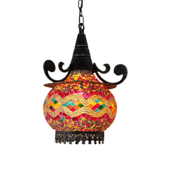 Handcrafted Bohemia Stained Glass Pendant Ceiling Light - Beige/Yellow/Green