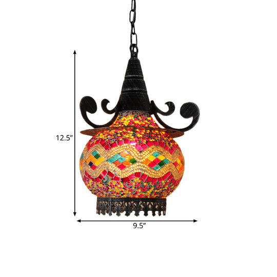 Handcrafted Bohemia Stained Glass Pendant Ceiling Light - Beige/Yellow/Green