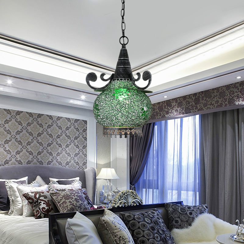 Handcrafted Bohemia Stained Glass Pendant Ceiling Light - Beige/Yellow/Green