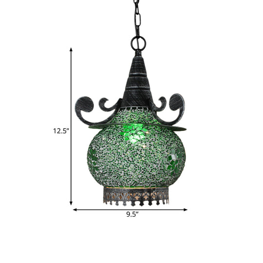 Handcrafted Bohemia Stained Glass Pendant Ceiling Light - Beige/Yellow/Green