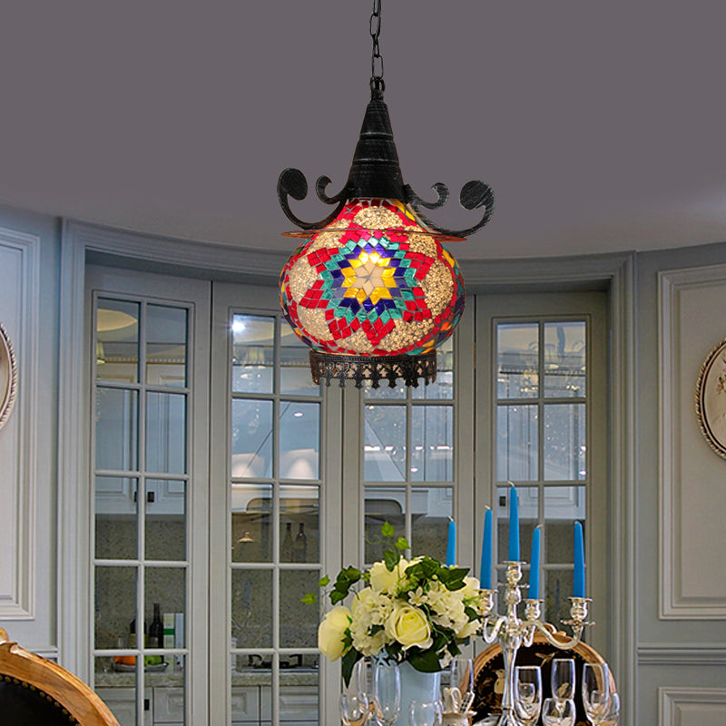 Handcrafted Bohemia Stained Glass Pendant Ceiling Light - Beige/Yellow/Green