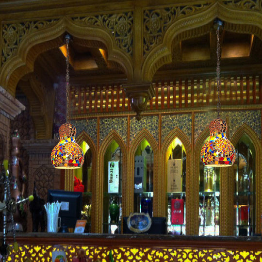 Turkish Cut Glass Gourd Pendant Light Fixture 1 Ceiling Hanging Lamp For Restaurants In