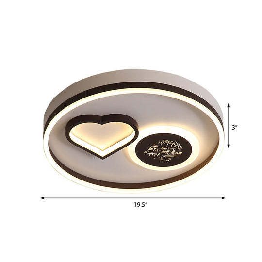 Modern Metal LED Round Flush Light in White/Brown for Living Room Ceiling - Warm/White Indoor Lighting