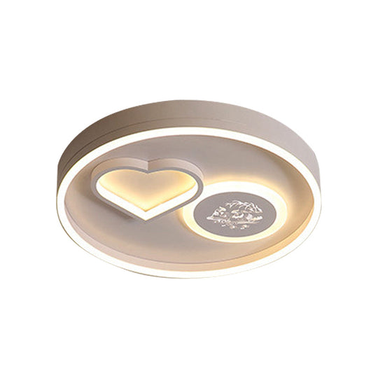 Modern Metal LED Round Flush Light in White/Brown for Living Room Ceiling - Warm/White Indoor Lighting