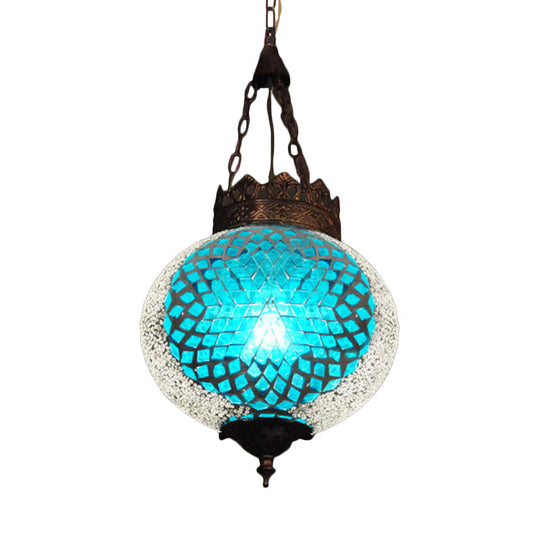Turkish Handcrafted Art Glass Hanging Pendant Light Fixture - 1 Head Blue/Orange Red