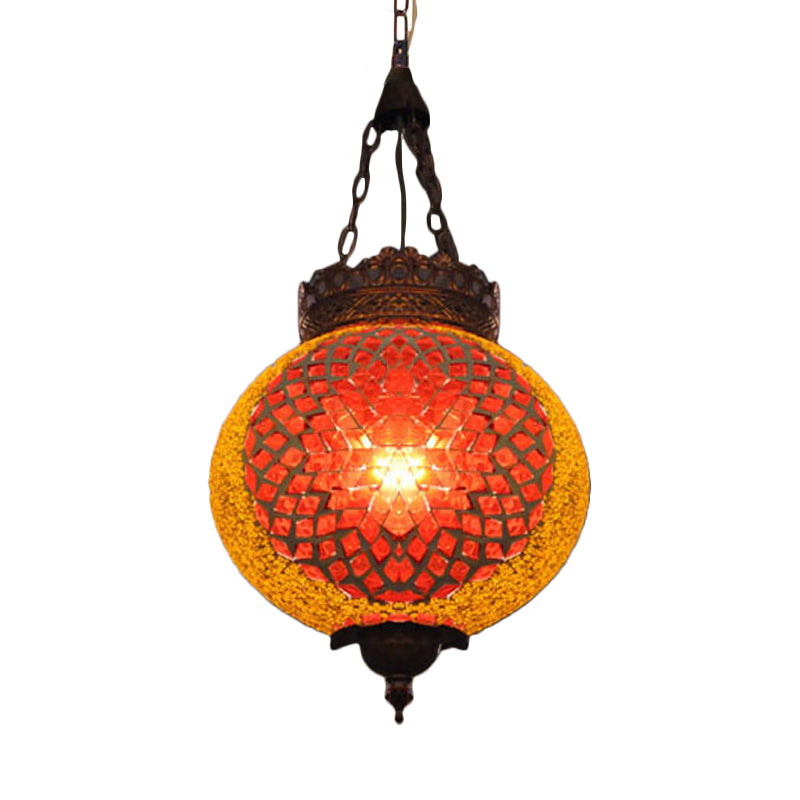 Turkish Handcrafted Art Glass Hanging Pendant Light Fixture - 1 Head Blue/Orange Red