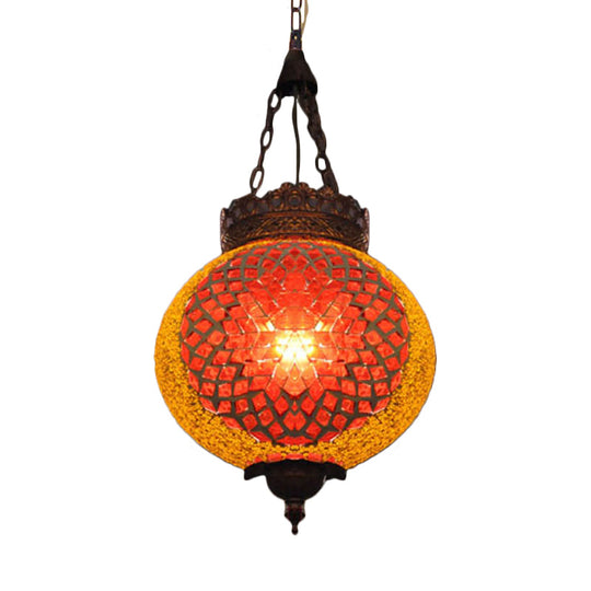 Turkish Handcrafted Art Glass Hanging Pendant Light Fixture - 1 Head Blue/Orange Red