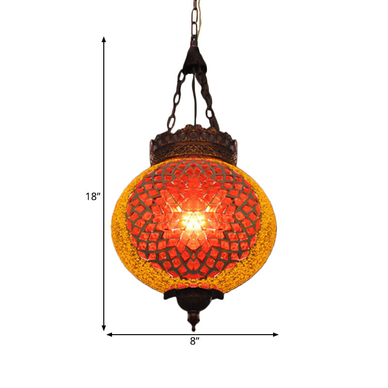 Turkish Handcrafted Art Glass Hanging Pendant Light Fixture - 1 Head Blue/Orange Red
