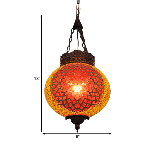 Turkish Handcrafted Art Glass Hanging Pendant Light Fixture - 1 Head Blue/Orange Red