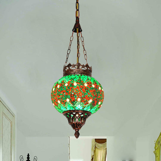 Green Glass Sphere Pendant Light - Elegant Living Room Ceiling Lamp