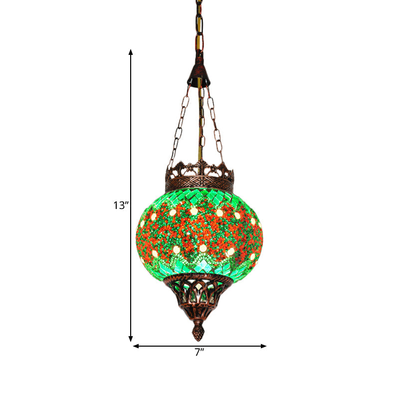 Green Glass Sphere Pendant Light - Elegant Living Room Ceiling Lamp