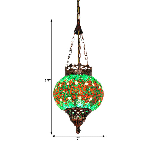 Green Glass Sphere Pendant Light - Elegant Living Room Ceiling Lamp