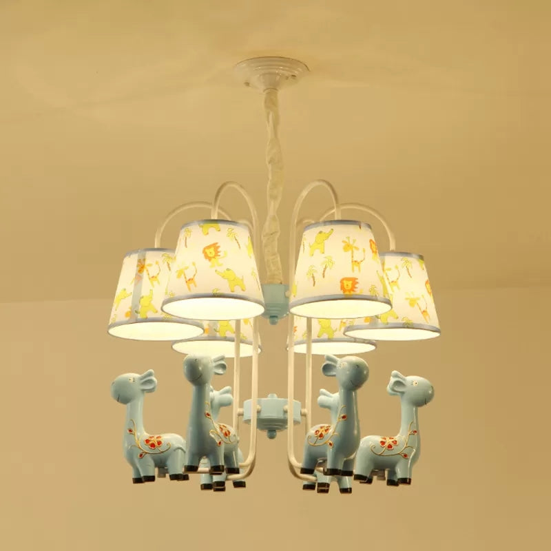 Tapered Shade Giraffe Metal Chandelier: Hanging Lamp With 6 Bulbs For Nursing Room