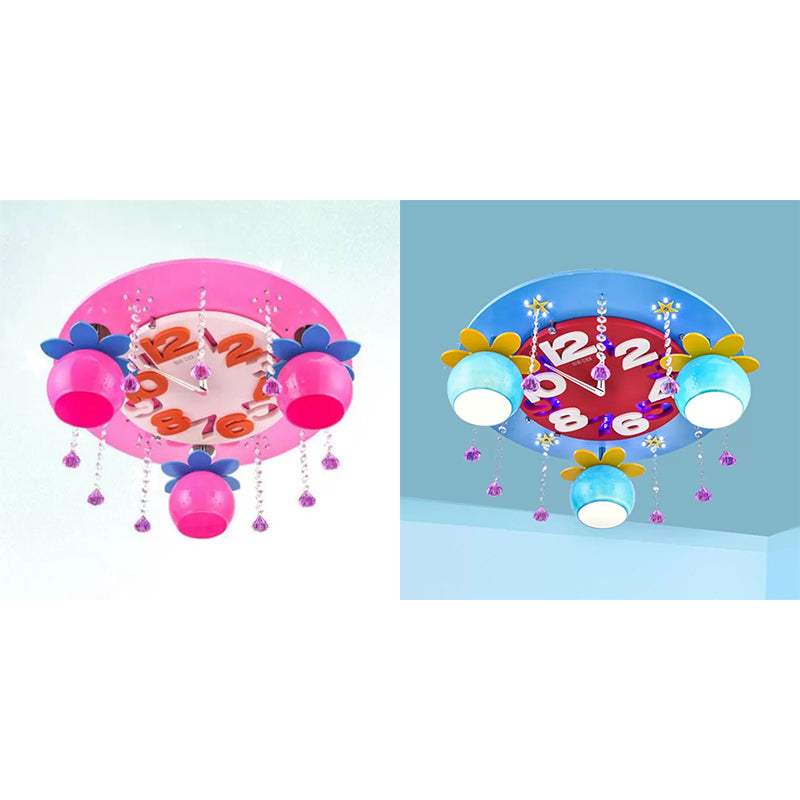 Crystal Wood Kid Bedroom Ceiling Mount Light with 3 Head Creative Lamp