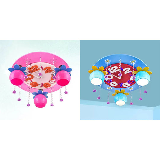 Crystal Wood Kid Bedroom Ceiling Mount Light with 3 Head Creative Lamp