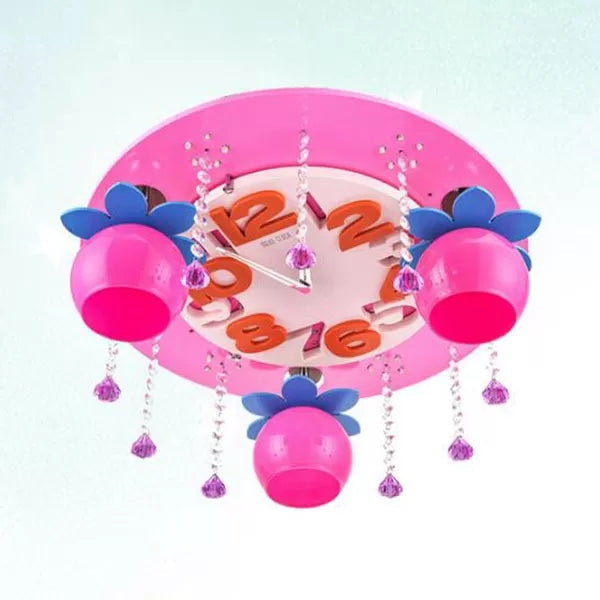 Crystal Wood Kid Bedroom Ceiling Mount Light with 3 Head Creative Lamp