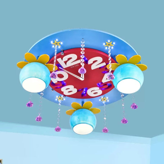 Crystal Wood Kid Bedroom Ceiling Mount Light with 3 Head Creative Lamp