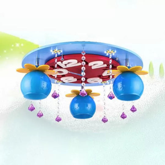 Crystal Wood Kid Bedroom Ceiling Mount Light with 3 Head Creative Lamp