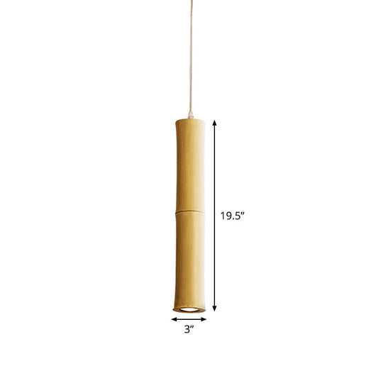 Modern Asian Wood Pendant Light With Resin Shade - Cylindrical Ceiling Lamp