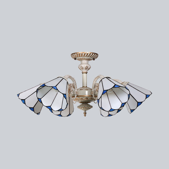 Lustre conique traditionnel en verre blanc - 3/6/8 lumières - Plafonnier de cuisine