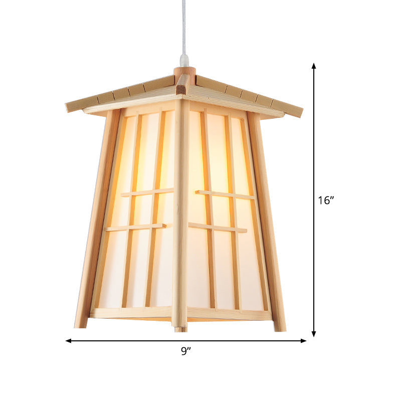 Japanese Style Beige Wood Ceiling Lamp For Restaurants - Tower Pendant Lighting