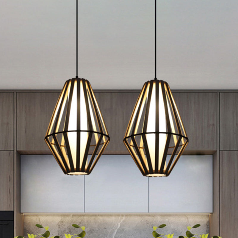 Asia Wood Cone Hanging Lamp - Brown Ceiling Pendant Light With White Parchment Inner Tube Shade