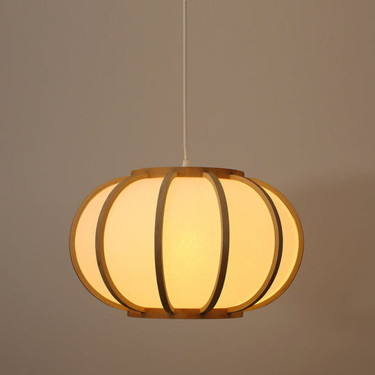 Japanese Style Wood Pumpkin Ceiling Light - Beige Suspended Fixture For Bedroom