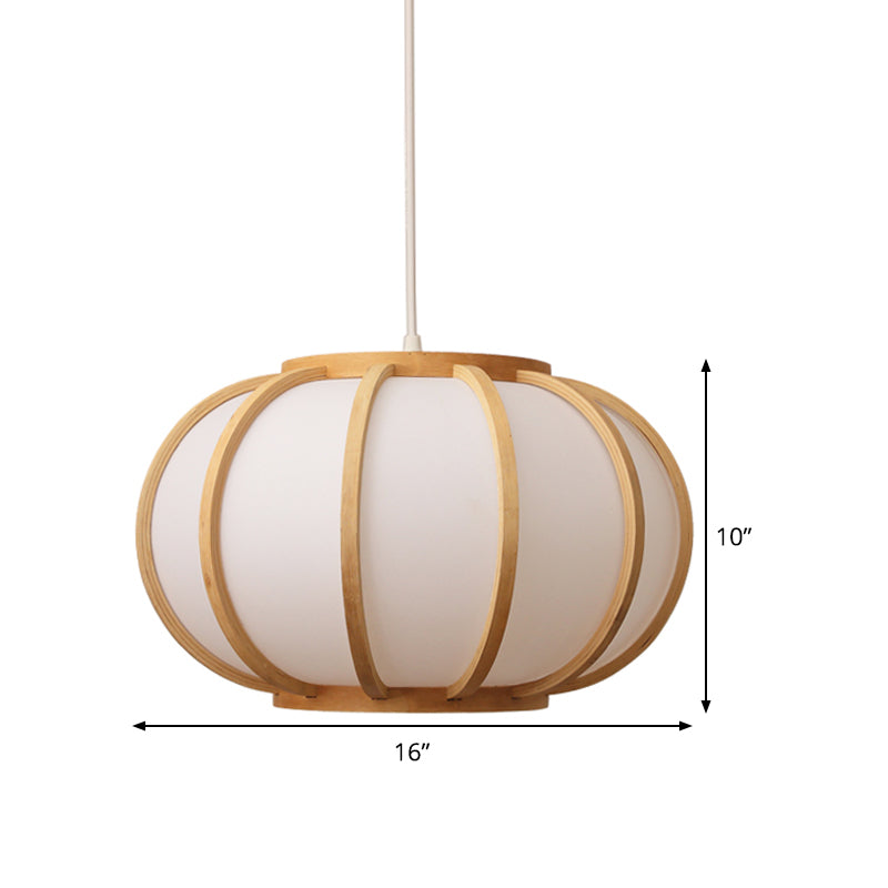 Japanese Style Wood Pumpkin Ceiling Light - Beige Suspended Fixture For Bedroom