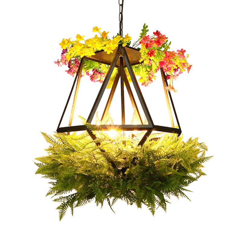 Lustre de plafond industriel vintage à 5 têtes avec lampe à suspension à LED - Noir