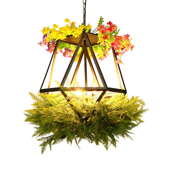 Lustre de plafond industriel vintage à 5 têtes avec lampe à suspension à LED - Noir