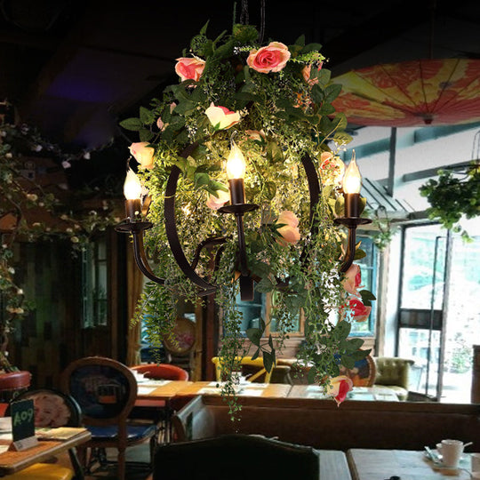 Rachelle - Lampe suspendue industrielle verte à 5 ampoules en métal à LED pour restaurant