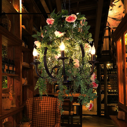 Rachelle - Lampe suspendue industrielle verte à 5 ampoules en métal à LED pour restaurant