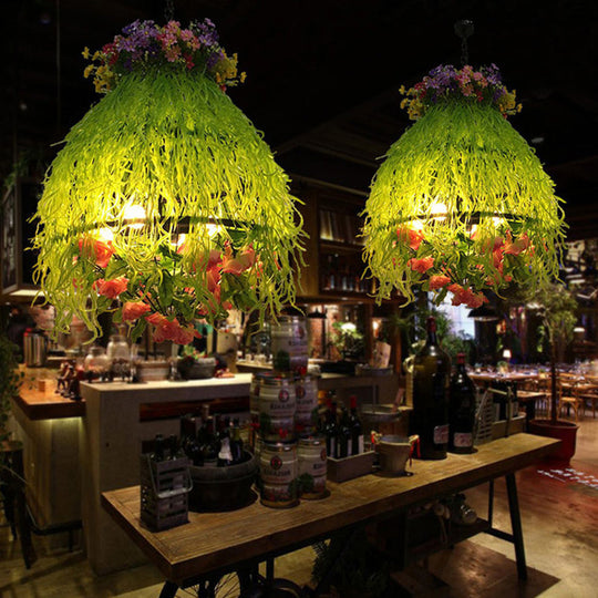 Federica - Lustre de restaurant à plantes vertes, luminaire industriel en métal, lampe LED verte à 4 ampoules