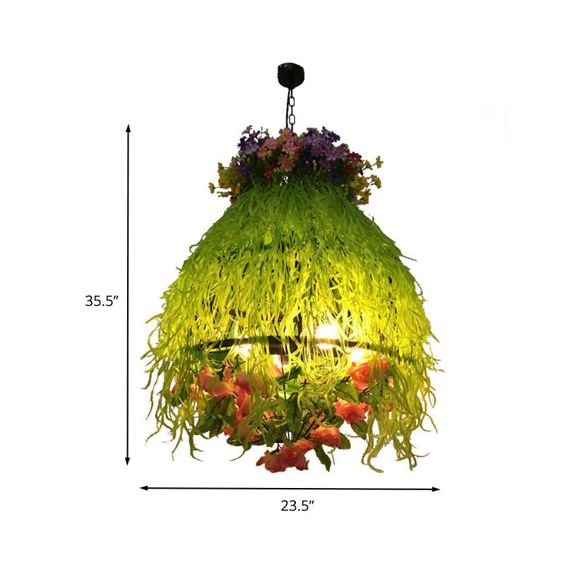 Federica - Lustre de restaurant à plantes vertes, luminaire industriel en métal, lampe LED verte à 4 ampoules