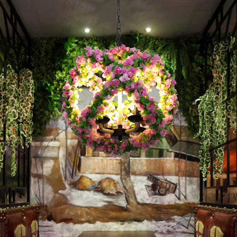 Peyton - Lustre industriel mondial à 3 lumières en métal avec LED et fleur en rose pour restaurant