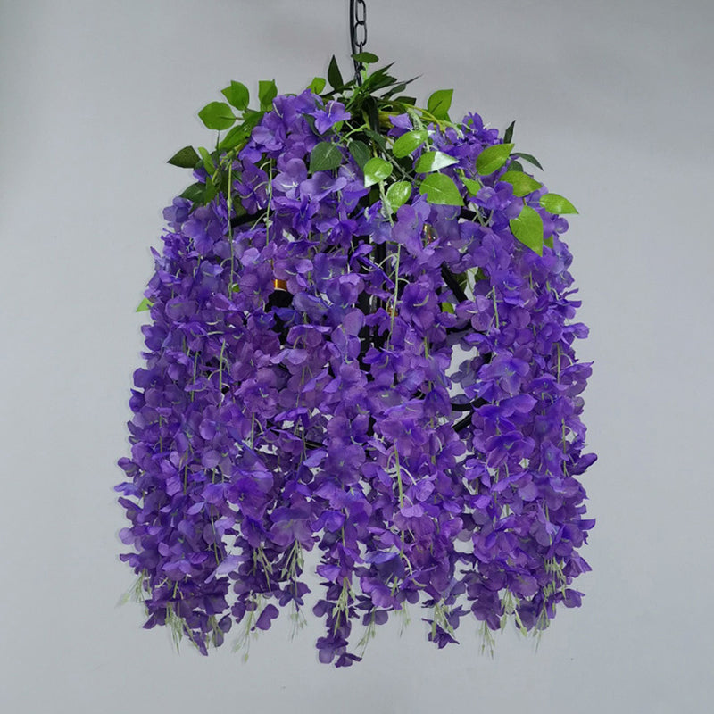 Zoe - Lustre rétro en métal à 3 ampoules Éclairage de plafond suspendu à LED pour restaurant à fleurs violettes rétro