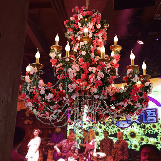 Tiziana - 12-Head Industrial Metal LED Chandelier in Gold with Crystal Accents