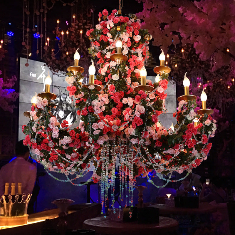 Tiziana - 12-Head Industrial Metal LED Chandelier in Gold with Crystal Accents