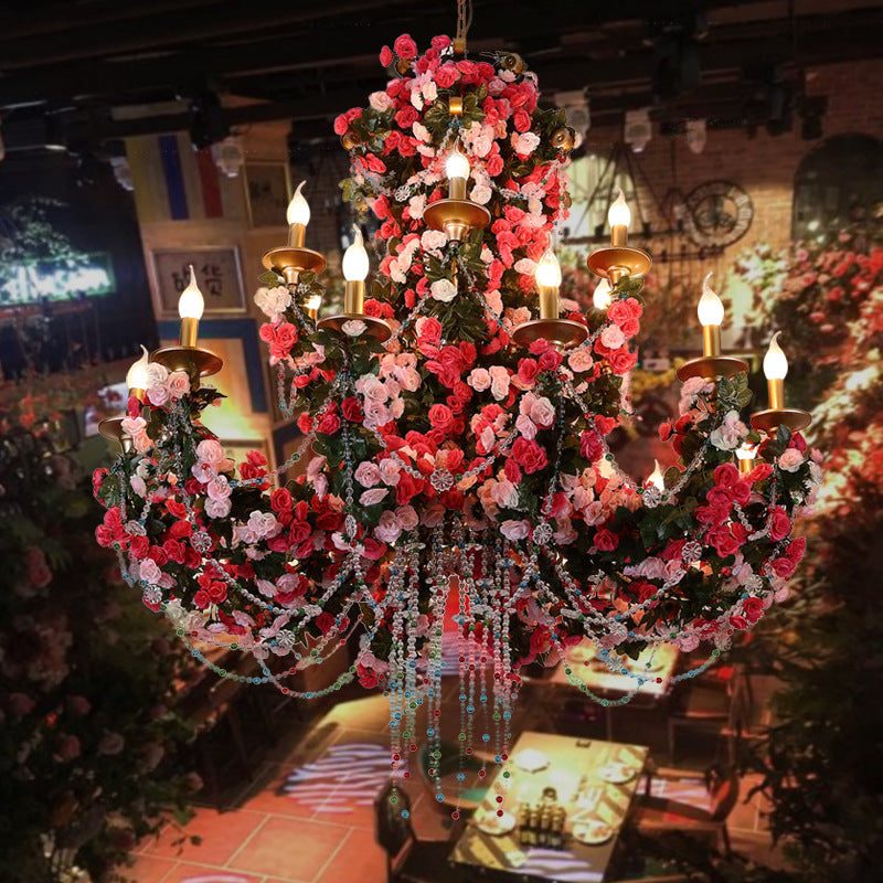 Tiziana - 12-Head Industrial Metal LED Chandelier in Gold with Crystal Accents