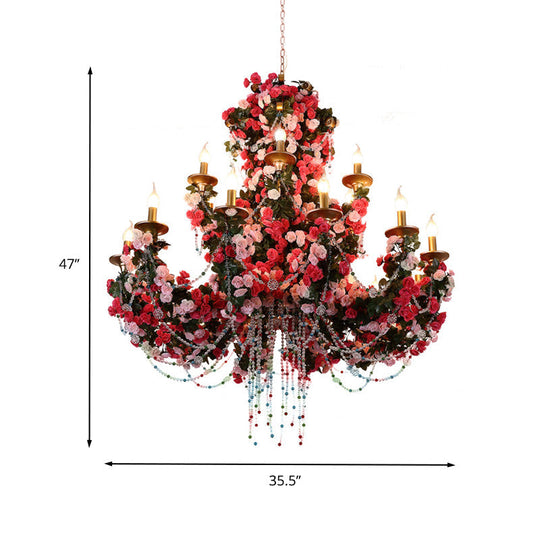 Tiziana - 12-Head Industrial Metal LED Chandelier in Gold with Crystal Accents