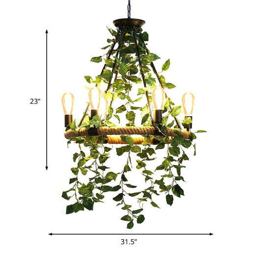 Valeria - Industrial Metal Round Chandelier Light with Plant Decoration