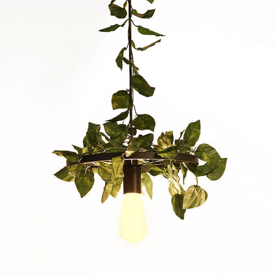Industrial Metal Pendant Light With Green Plant Led - Perfect For Restaurants