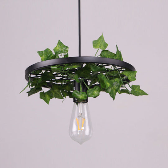 Industrial Metal Plant LED Pendant Lamp - Green, 1 Head Ceiling Light for Restaurants