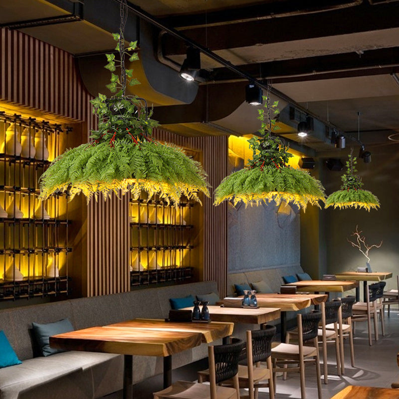 Antique Green Plant LED Pendant Lamp, Metal Head, Down Lighting - 14"/18"/21.5" Wide for Restaurant