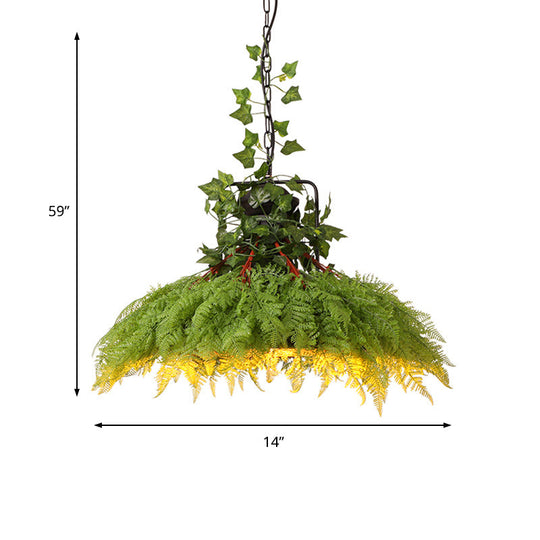 Antique Green Plant LED Pendant Lamp, Metal Head, Down Lighting - 14"/18"/21.5" Wide for Restaurant