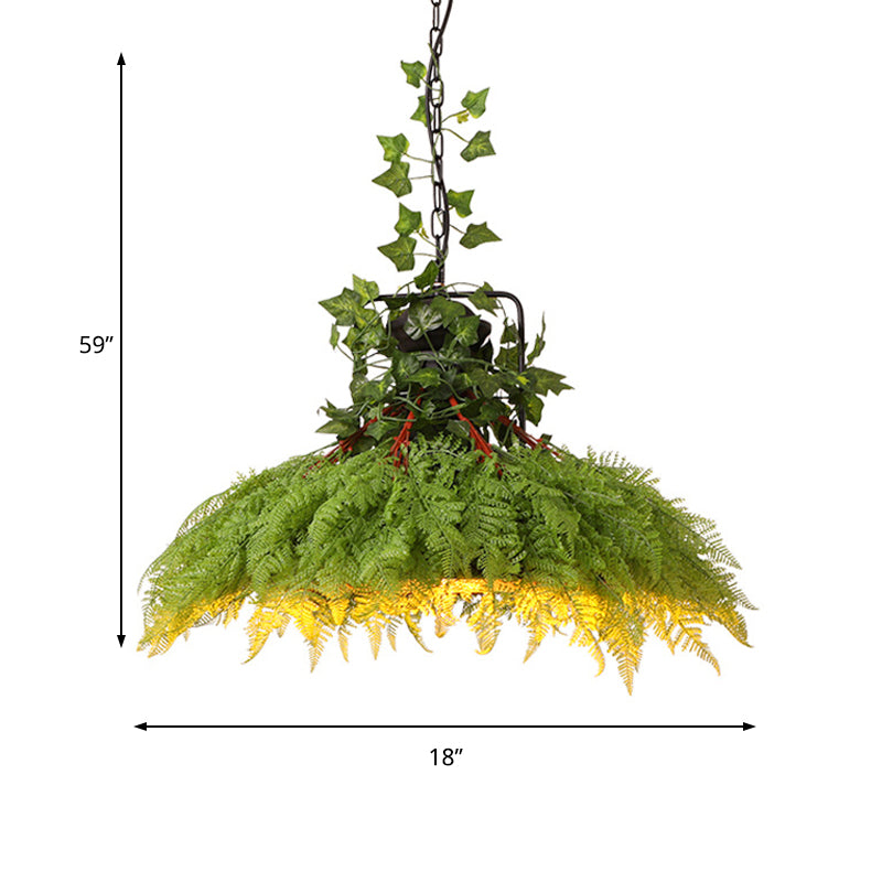 Antique Green Plant LED Pendant Lamp, Metal Head, Down Lighting - 14"/18"/21.5" Wide for Restaurant